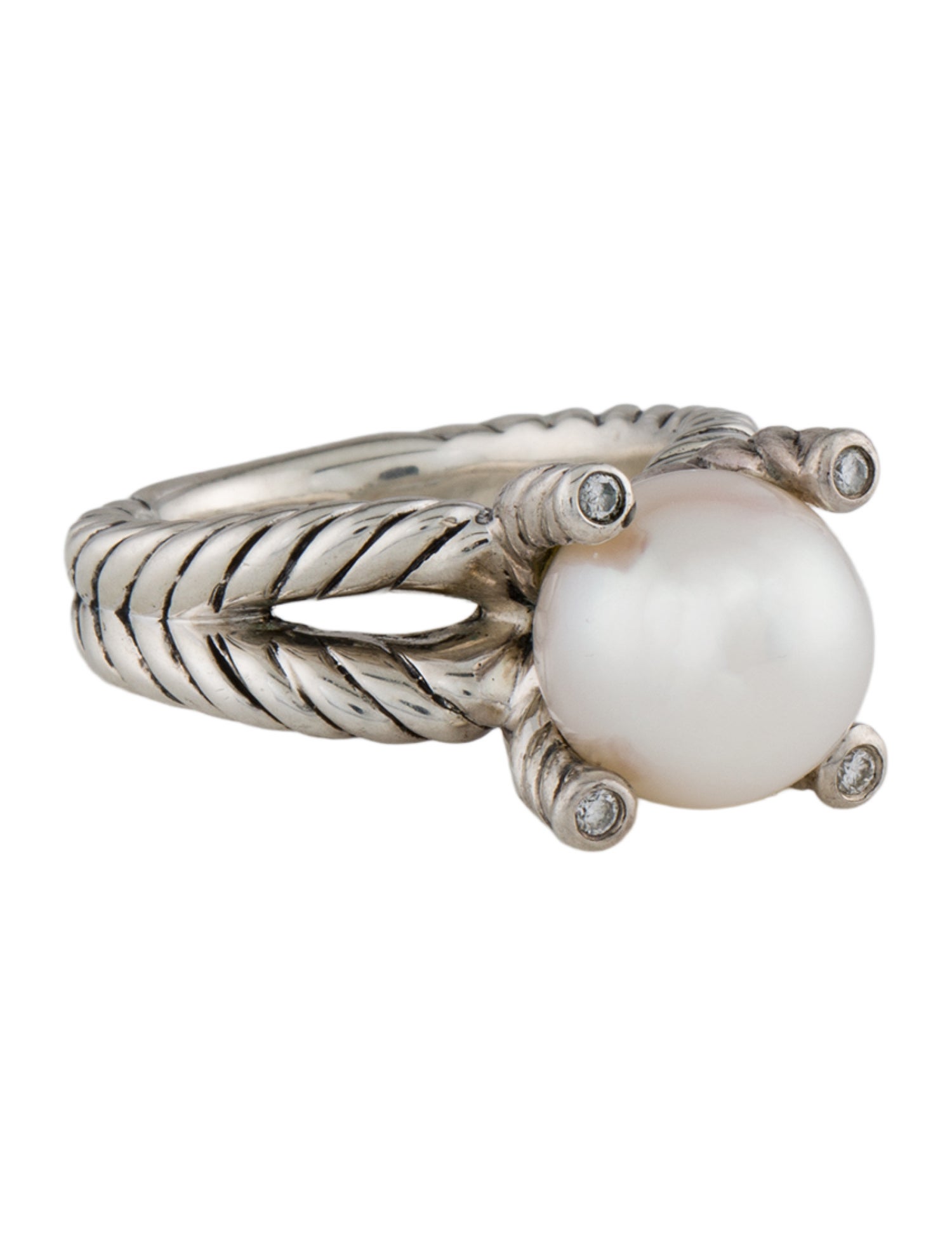 David Yurman Pearl & Diamond Cup Cocktail Ring