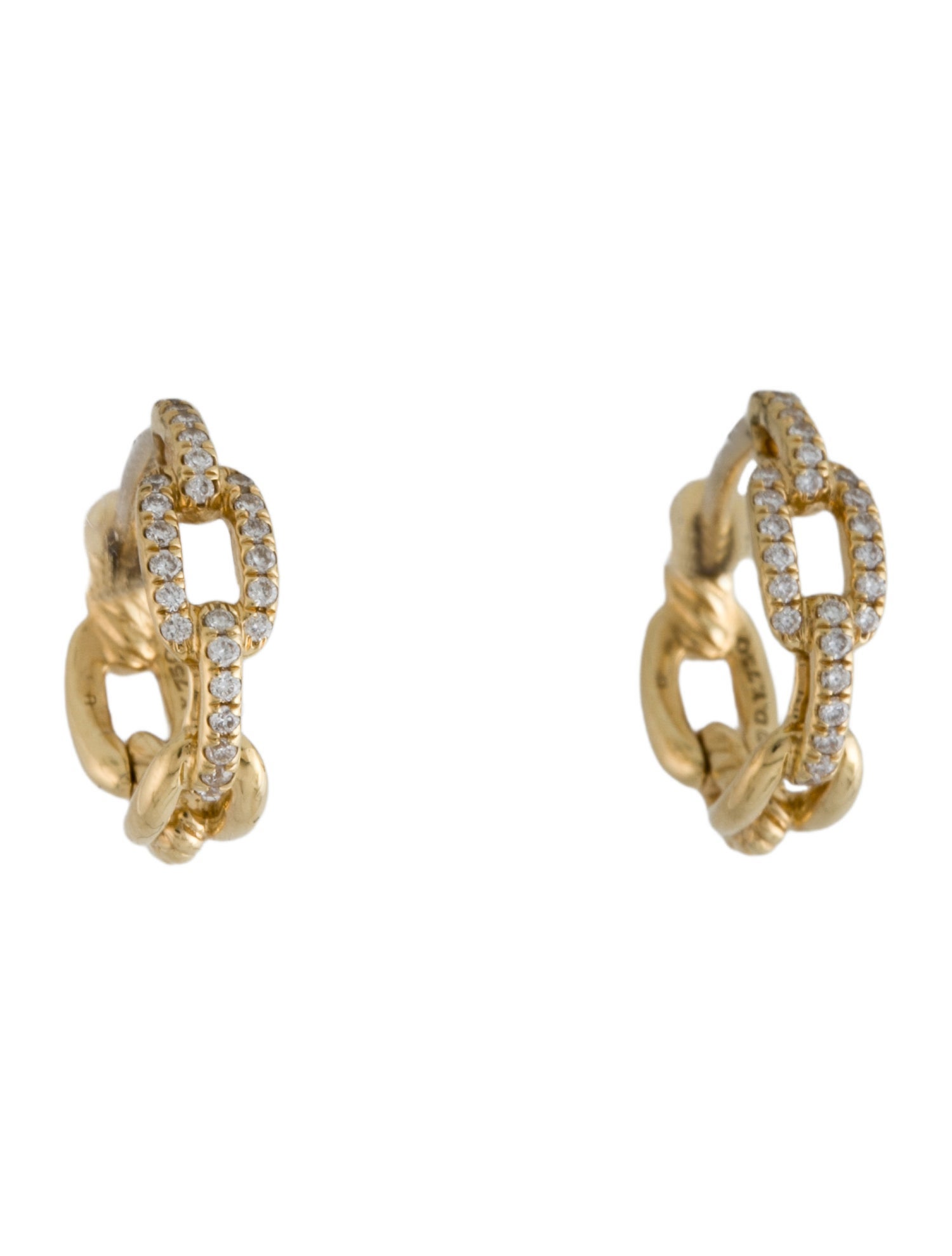 David Yurman 18K Diamond Stax Chain-Link Hoop Earrings