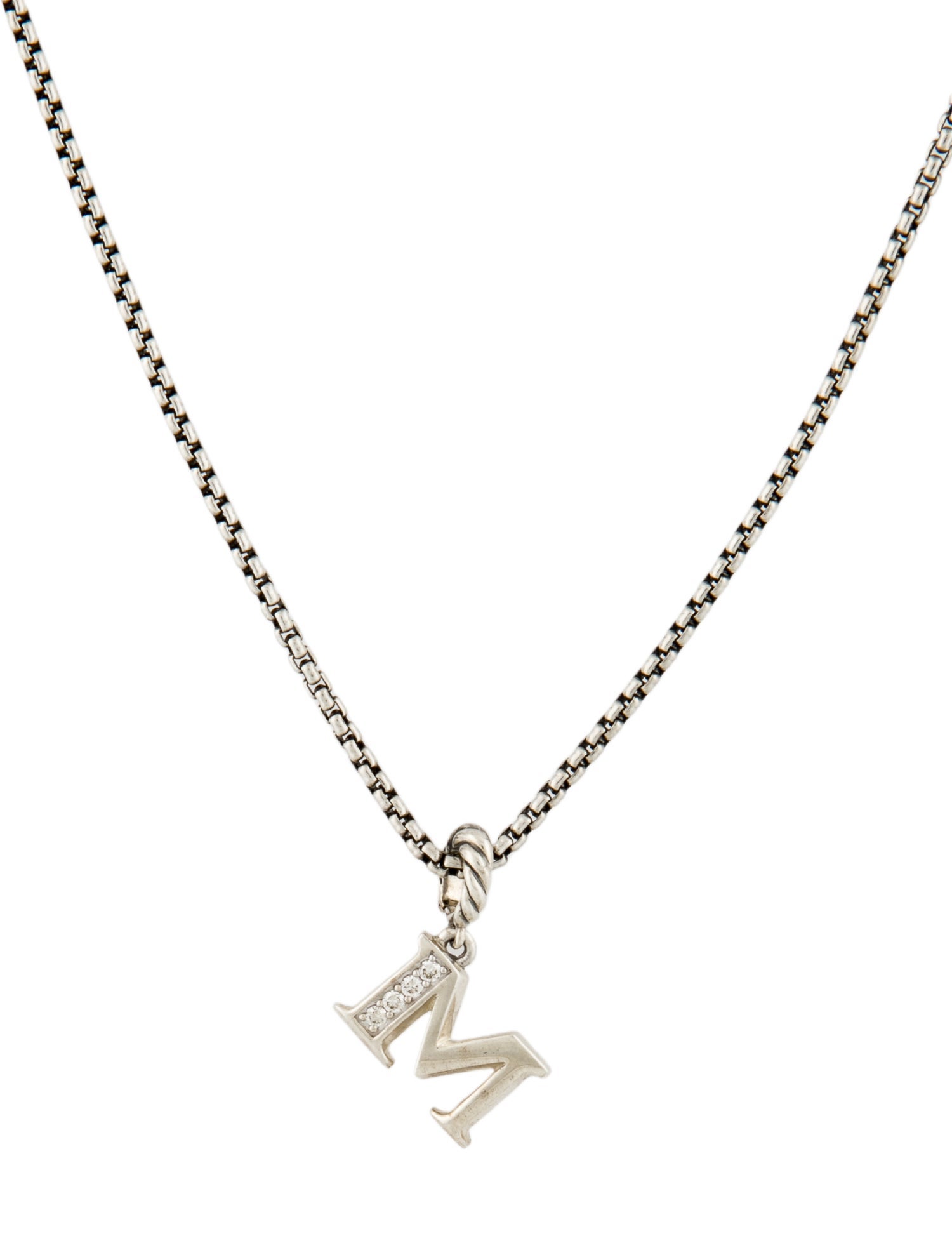 David Yurman Diamond 'M' Enhancer Pendant Necklace