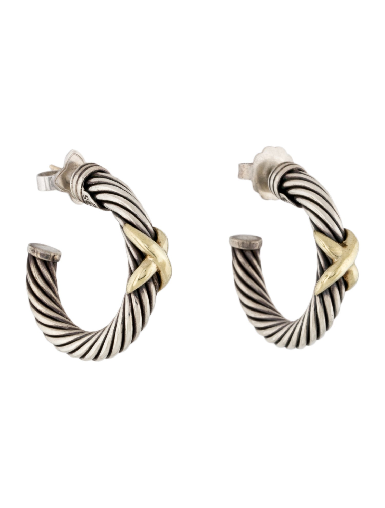 David Yurman Two-Tone X Cable Hoop Earrings
