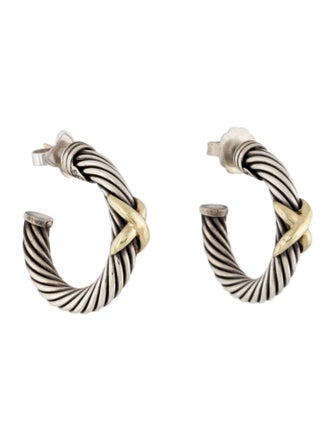 David Yurman Two-Tone X Cable Hoop Earrings