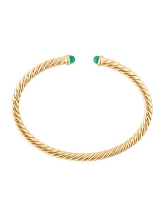 David Yurman 18K Emerald Cablespira Flex Cuff Bracelet