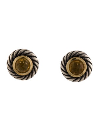 David Yurman Two-Tone Citrine Cable Cookie Stud Earrings