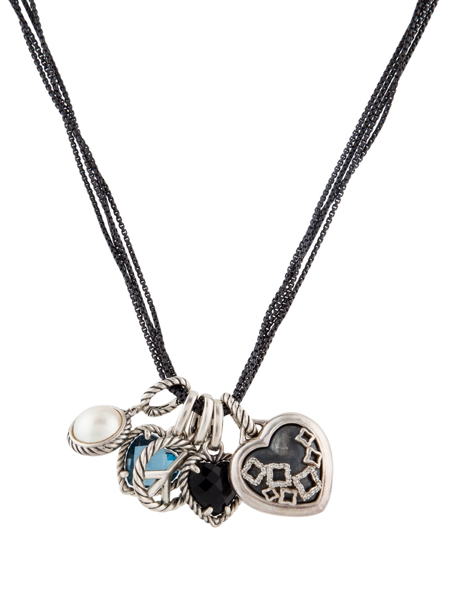 David Yurman Pearl, Diamond, Topaz, & Onyx Multi-Charm Necklace