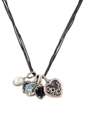 David Yurman Pearl, Diamond, Topaz, & Onyx Multi-Charm Necklace