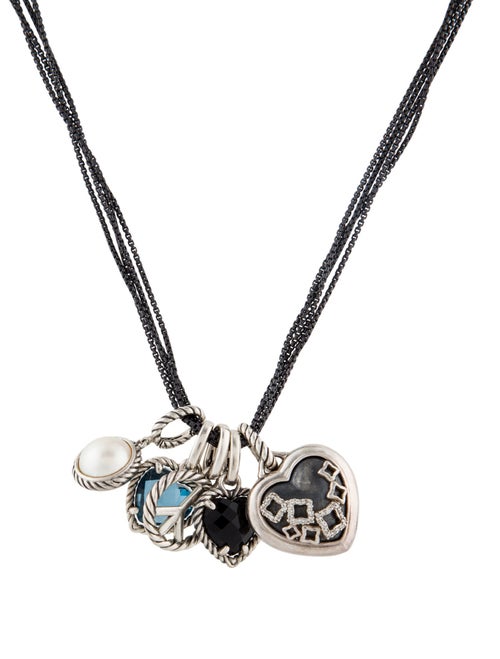 David Yurman Pearl, Diamond, Topaz, & Onyx Multi-Charm Necklace