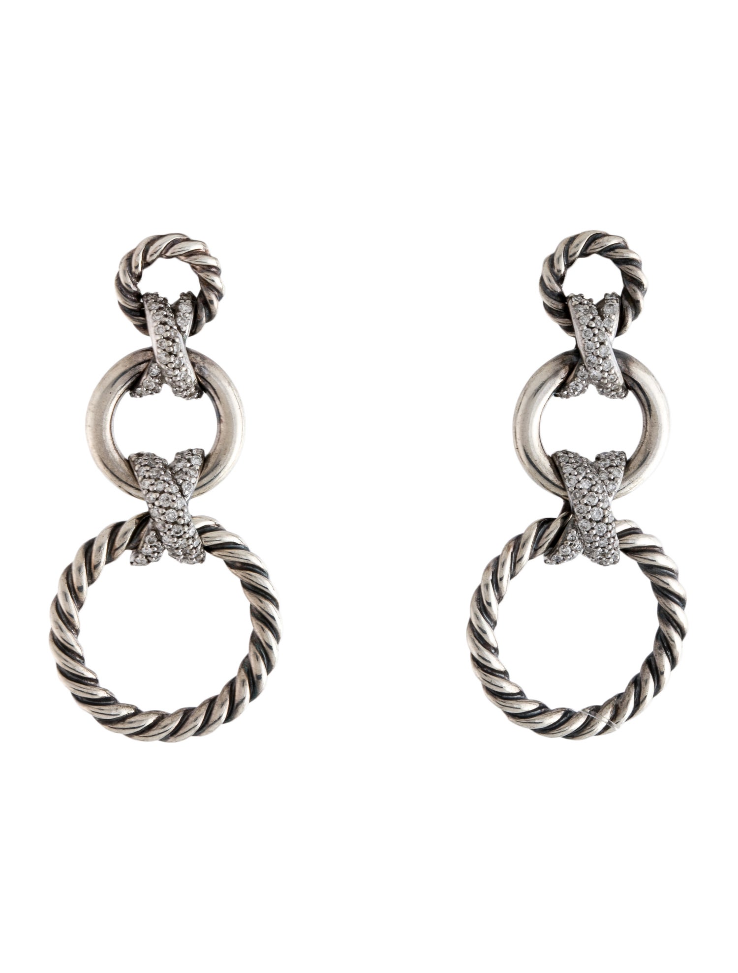 David Yurman Diamond X Cable Circle Drop Earrings