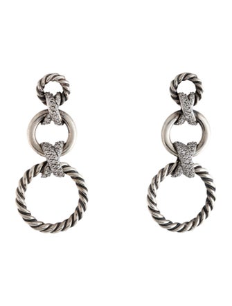 David Yurman Diamond X Cable Circle Drop Earrings
