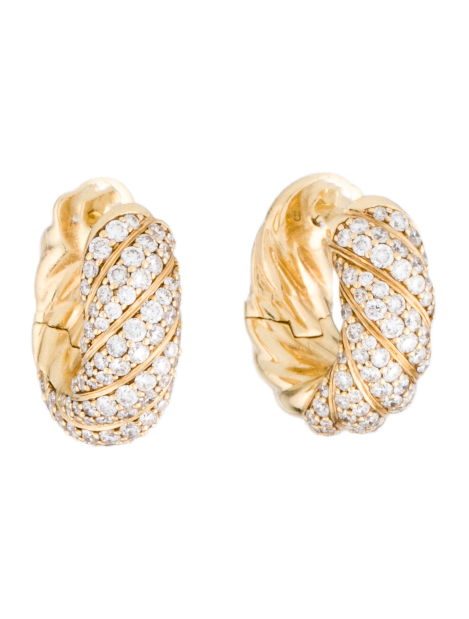 David Yurman 18K Diamond Sculpted Cable Hoop Earrings