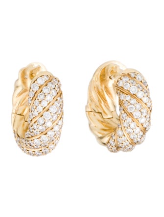 David Yurman 18K Diamond Sculpted Cable Hoop Earrings