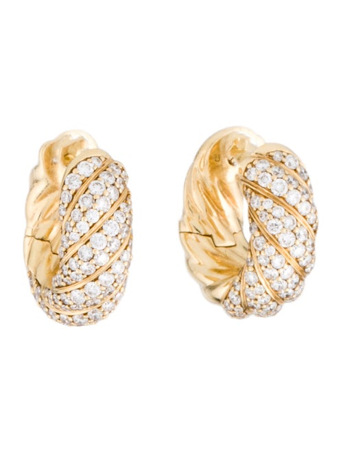 David Yurman 18K Diamond Sculpted Cable Hoop Earrings