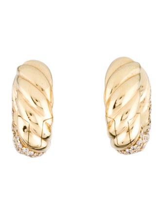 David Yurman 18K Diamond Sculpted Cable Hoop Earrings