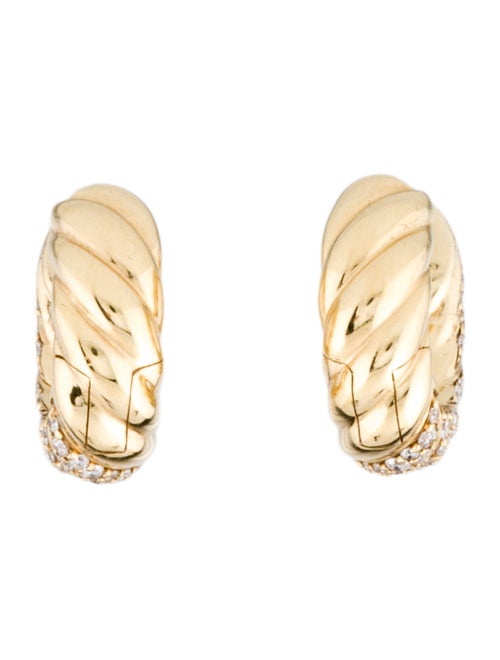 David Yurman 18K Diamond Sculpted Cable Hoop Earrings