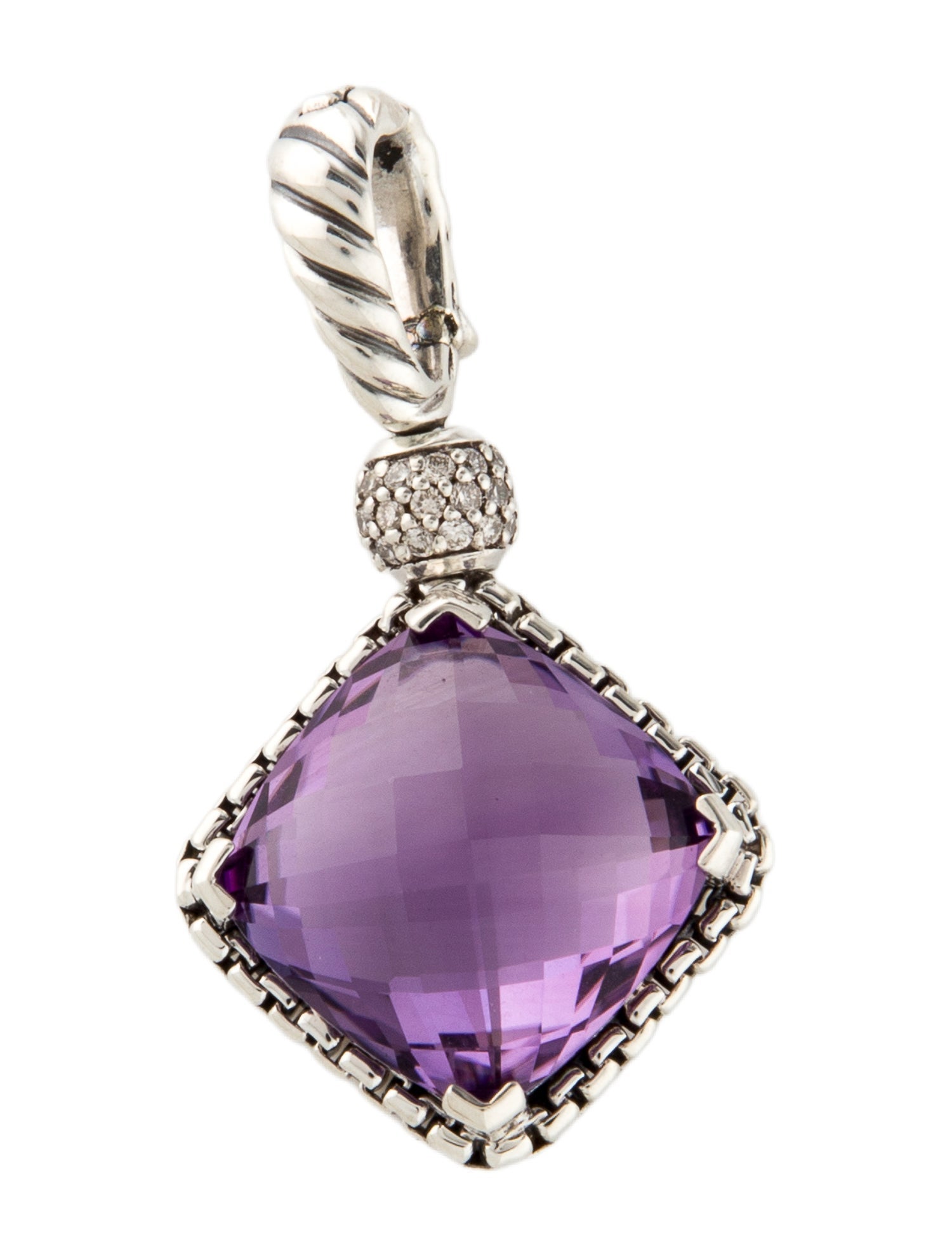 David Yurman Amethyst & Diamond Cushion On Point Enhancer Pendant