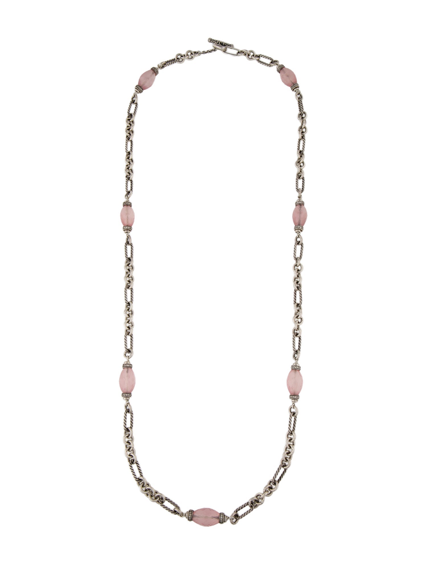 David Yurman 1.45ctw Diamond & Rose Quartz Figaro Station Necklace