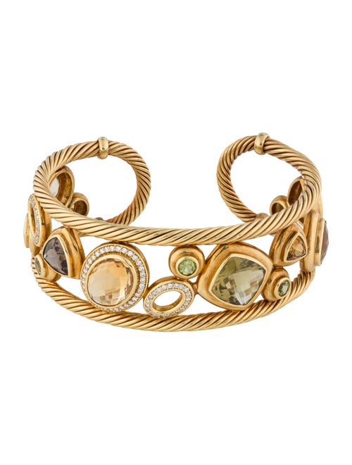 David Yurman 18K Multistone & Diamond Mosaic Cuff Bracelet