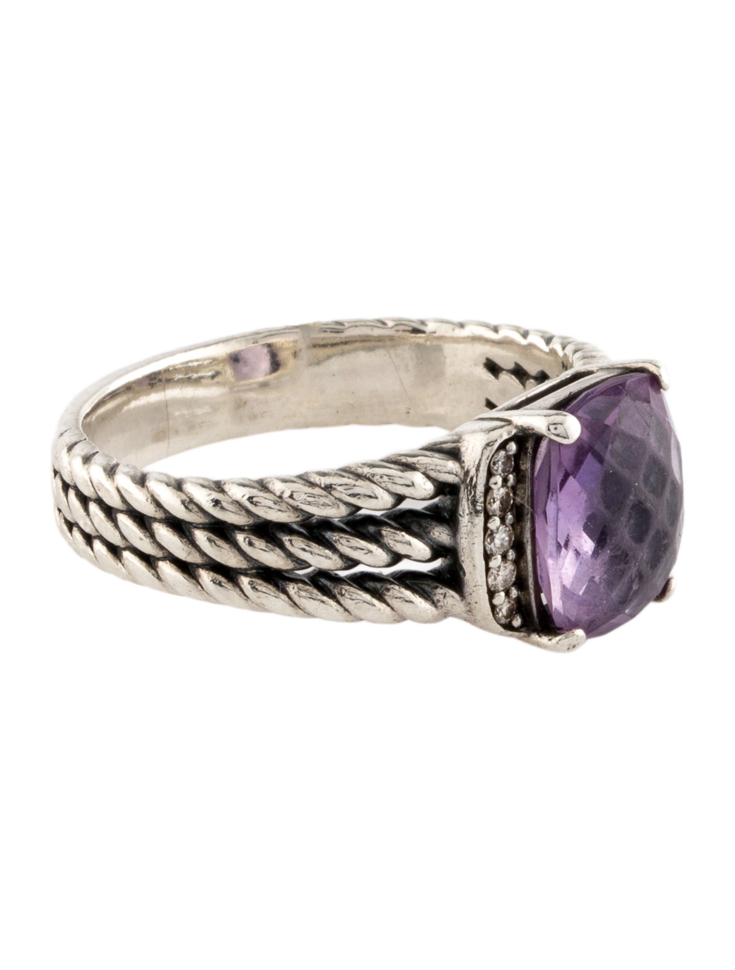 David Yurman Amethyst & Diamond Petite Wheaton Cocktail Ring