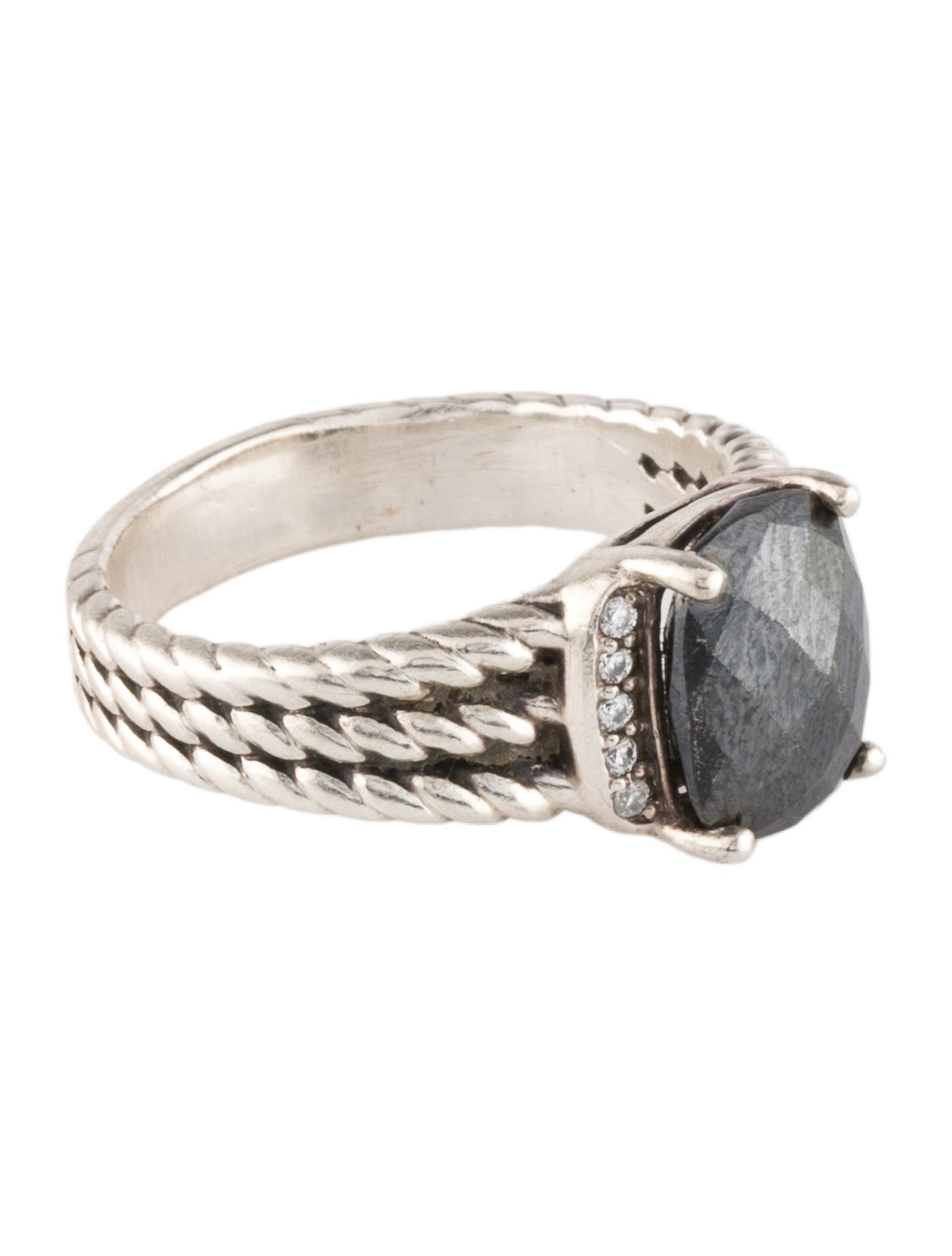 David Yurman Diamond & Hematine Petite Wheaton Ring