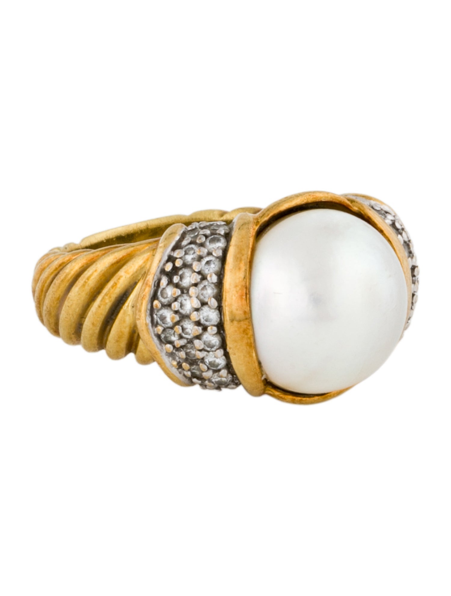 David Yurman 18K Pearl & Diamond Cocktail Ring