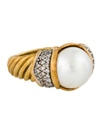 David Yurman 18K Pearl & Diamond Cocktail Ring