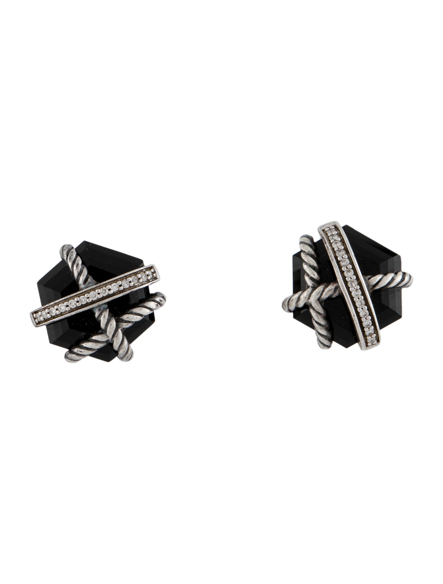 David Yurman Onyx & Diamond Cable Wrap Earrings