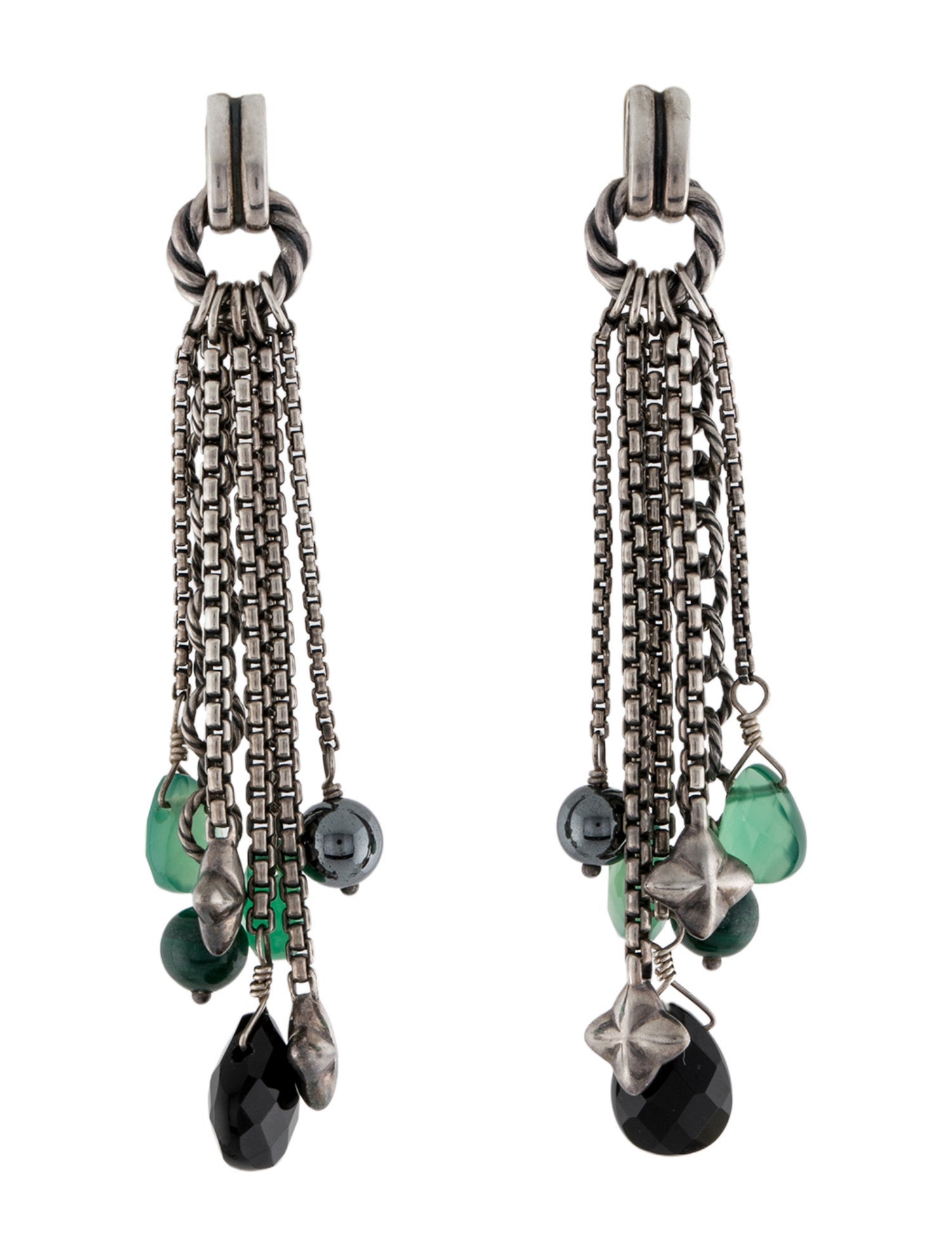 David Yurman Bijoux Onyx, Dyed Chalcedony & Hematine Tassel Earrings