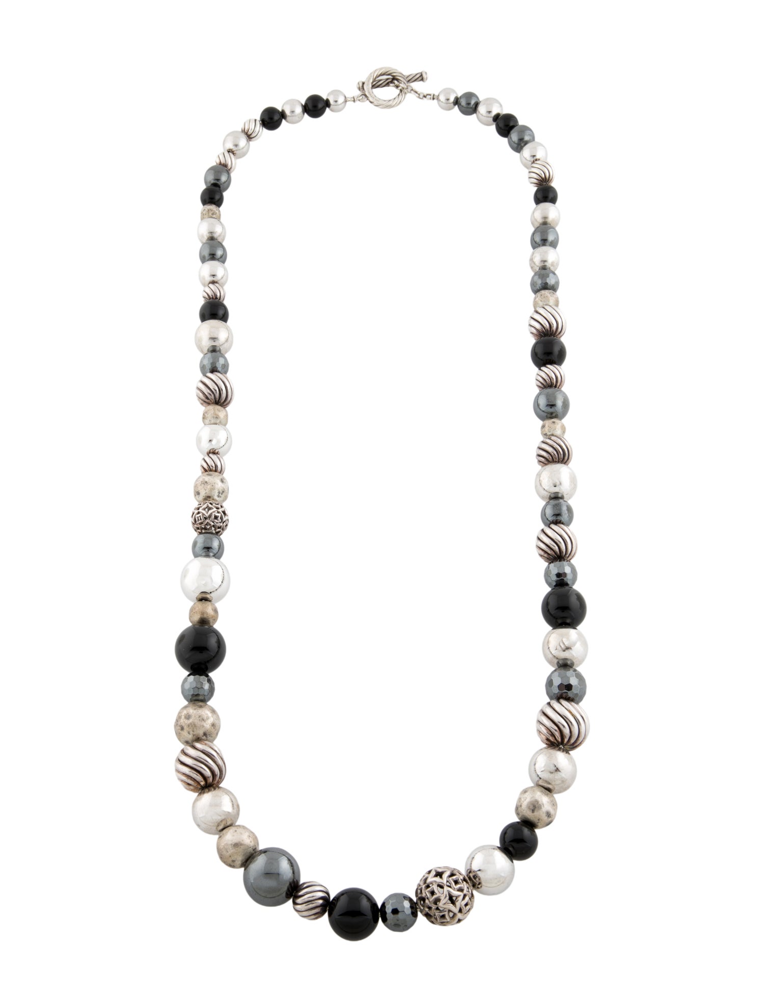 David Yurman Onyx & Hematine Elements Bead Strand Necklace