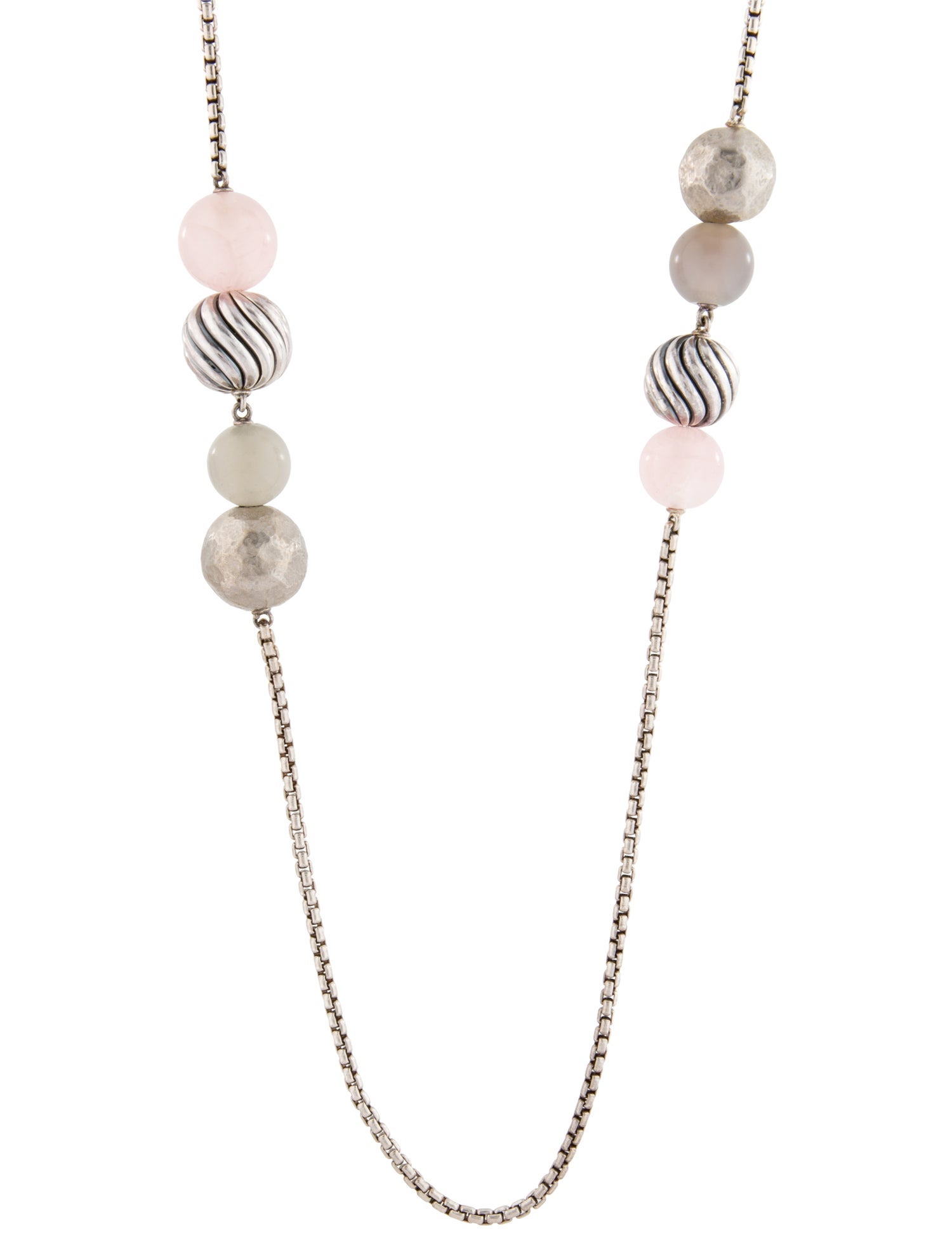 David Yurman Rose Quartz, Moonstone & Chalcedony Elements Station Necklace