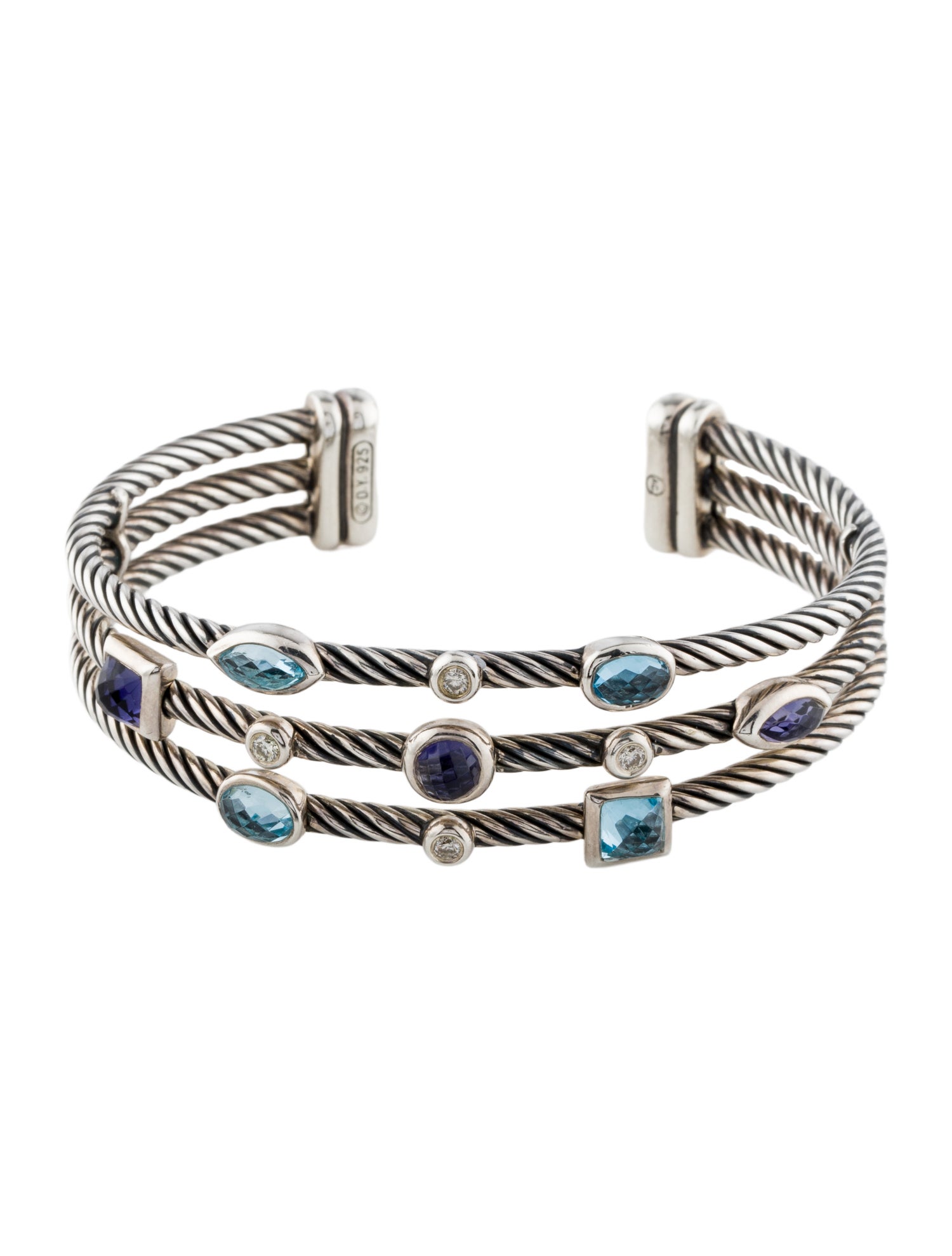 David Yurman Topaz, Iolite & Diamond Three Row Confetti Bracelet