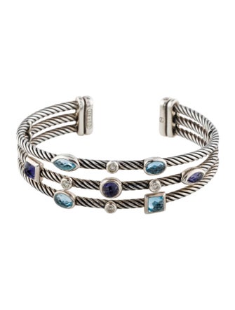 David Yurman Topaz, Iolite & Diamond Three Row Confetti Bracelet