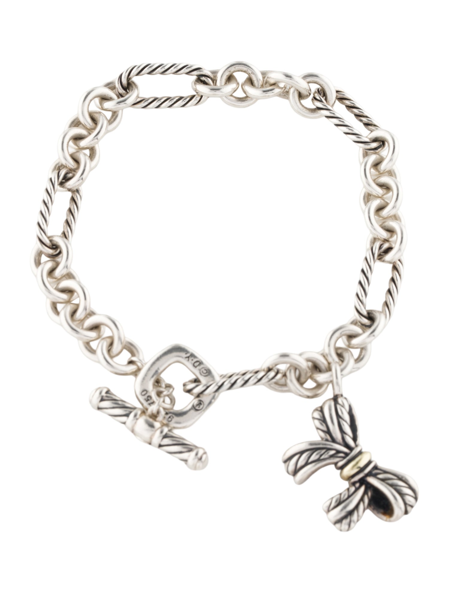 David Yurman Two-Tone Bow Charm Figaro Bracelet