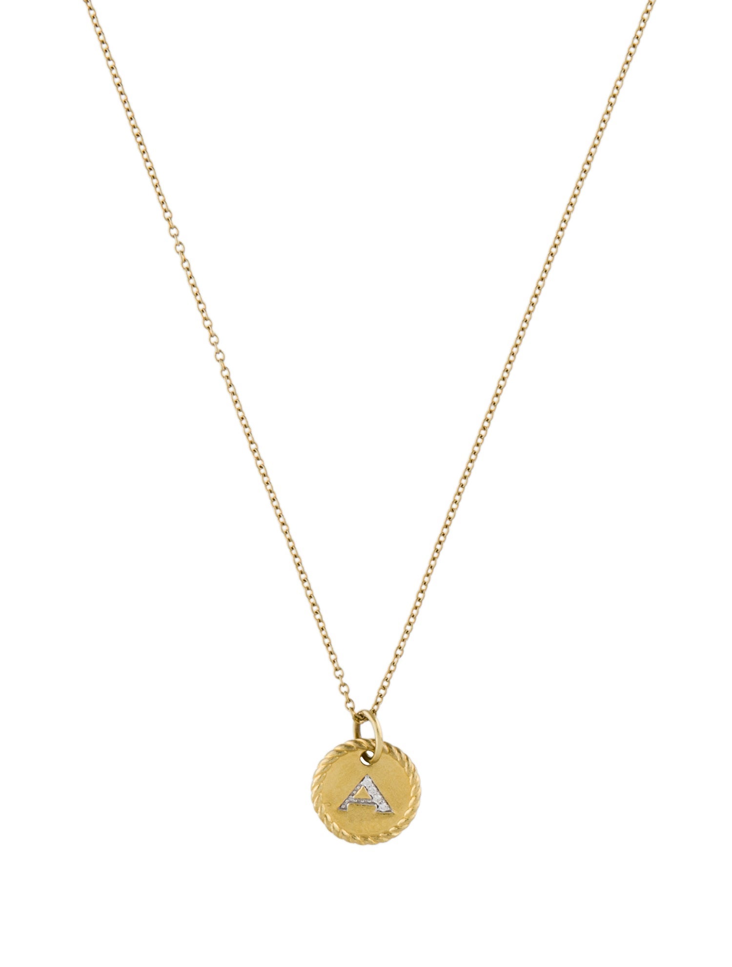 David Yurman 18K Diamond Initial 'A' Pendant Necklace