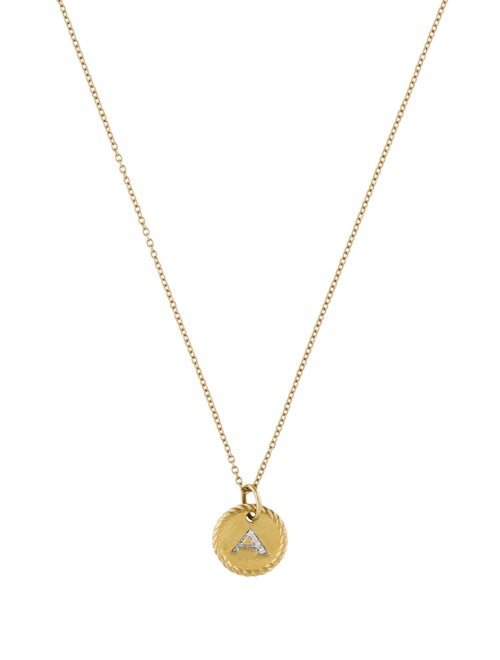 David Yurman 18K Diamond Initial 'A' Pendant Necklace