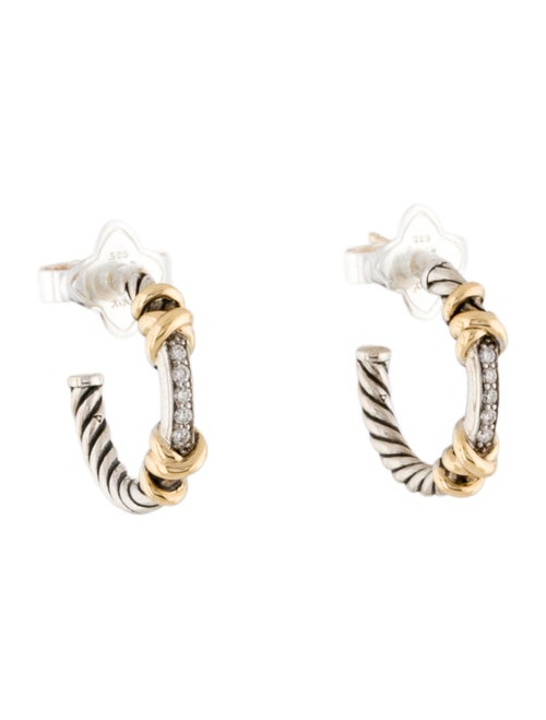 David Yurman Two-Tone Diamond Petite Helena Wrap Hoop Earrings