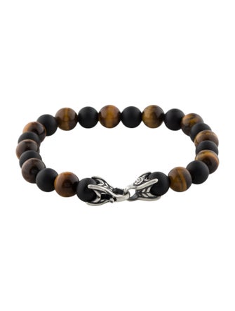 David Yurman Tiger's Eye Quartz & Onyx Bead Bracelet
