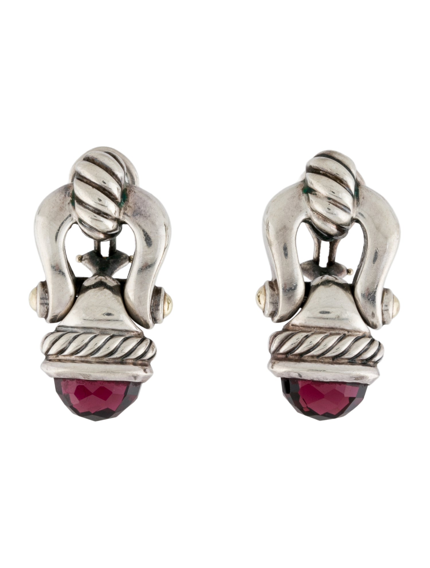 David Yurman Vintage Garnet Door Knocker Earclip Earrings