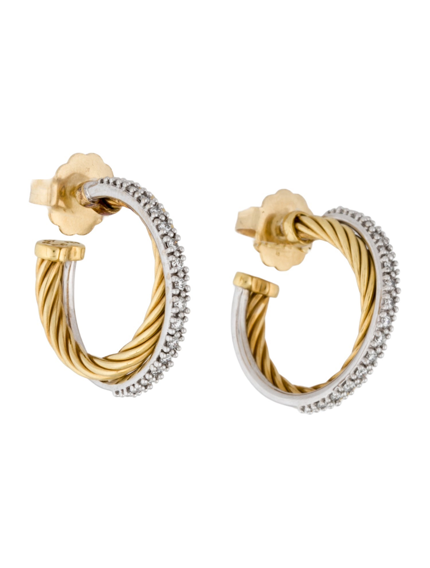David Yurman 18K Diamond Crossover Hoop Earrings