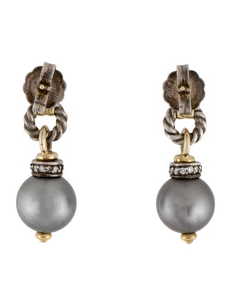 David Yurman Pearl & Diamond Drop Earrings