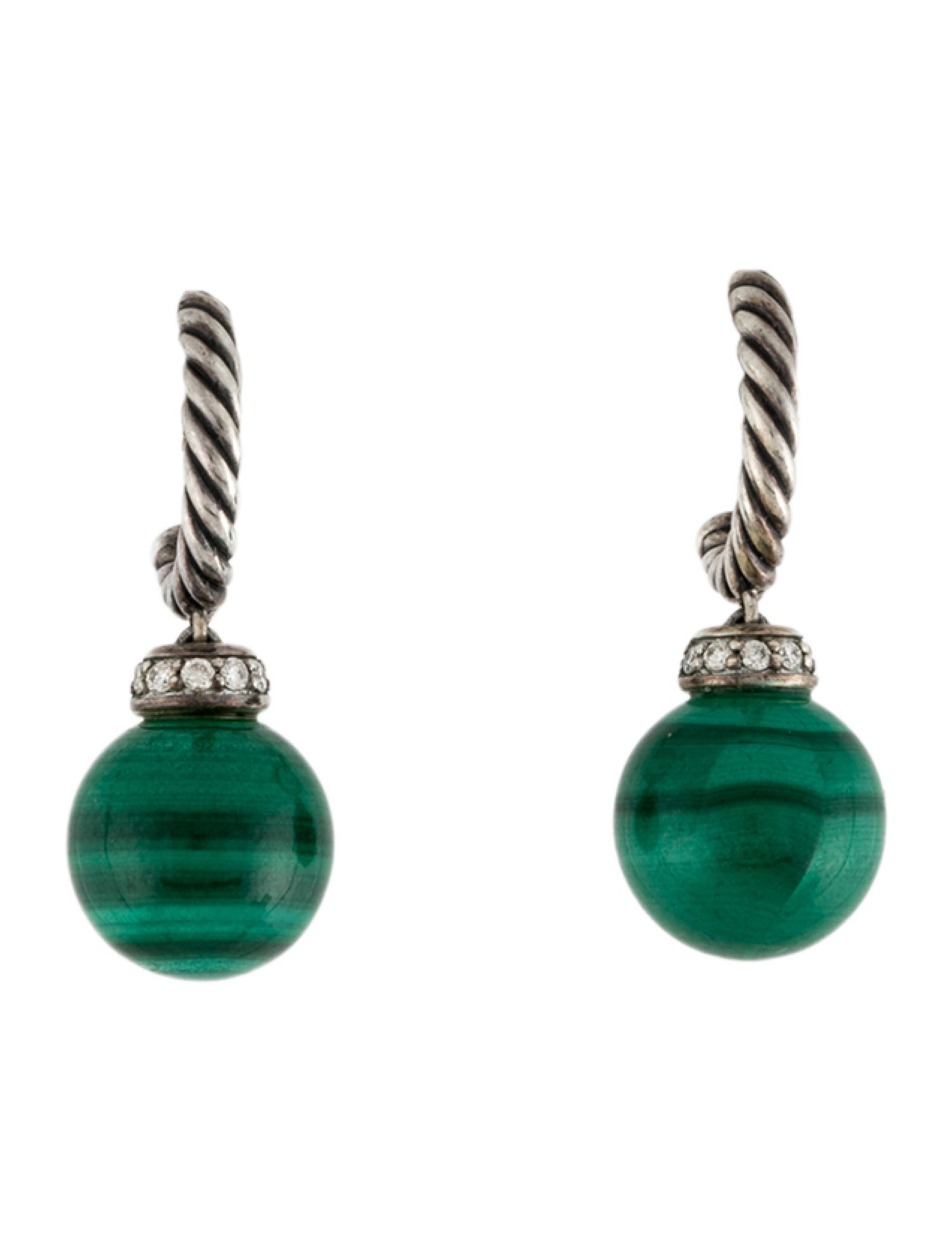 David Yurman Malachite & Diamond Solari Drop Earrings