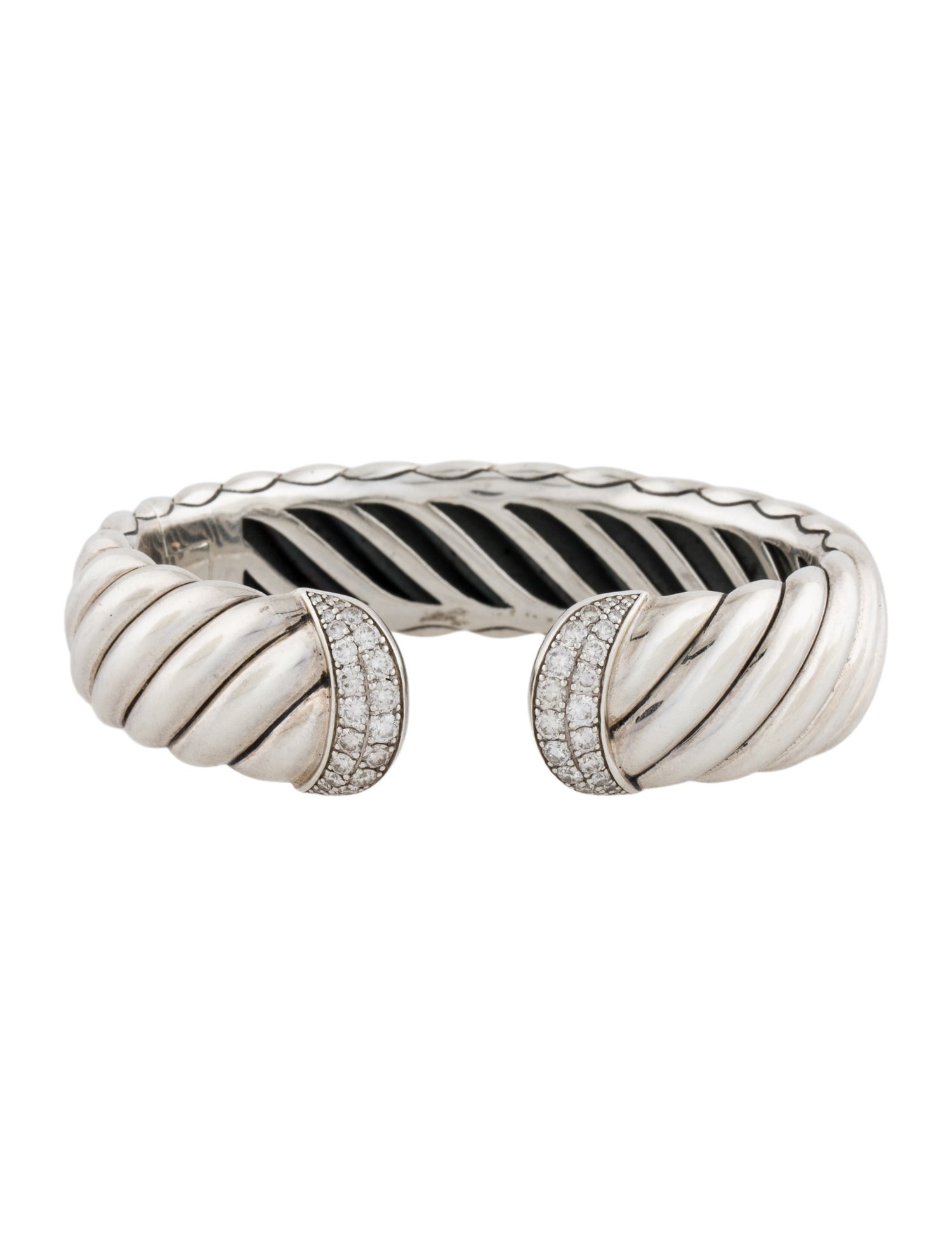 David Yurman Diamond Sculpted Cable Hinged Cuff Bracelet