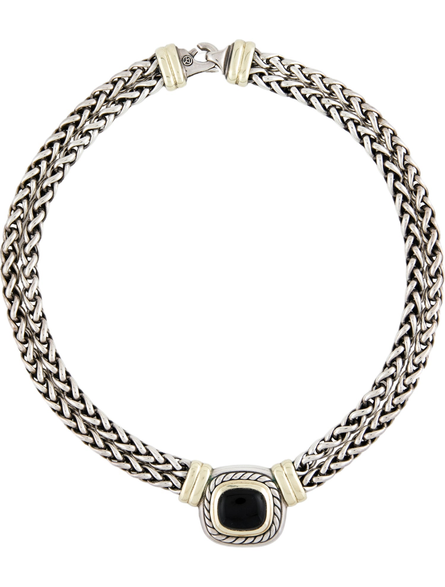 David Yurman Onyx Double Wheat Chain Collar Pendant Necklace