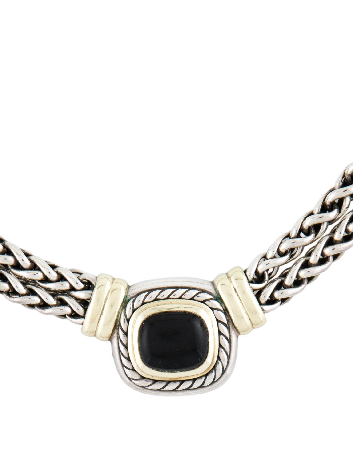David Yurman Onyx Double Wheat Chain Collar Pendant Necklace