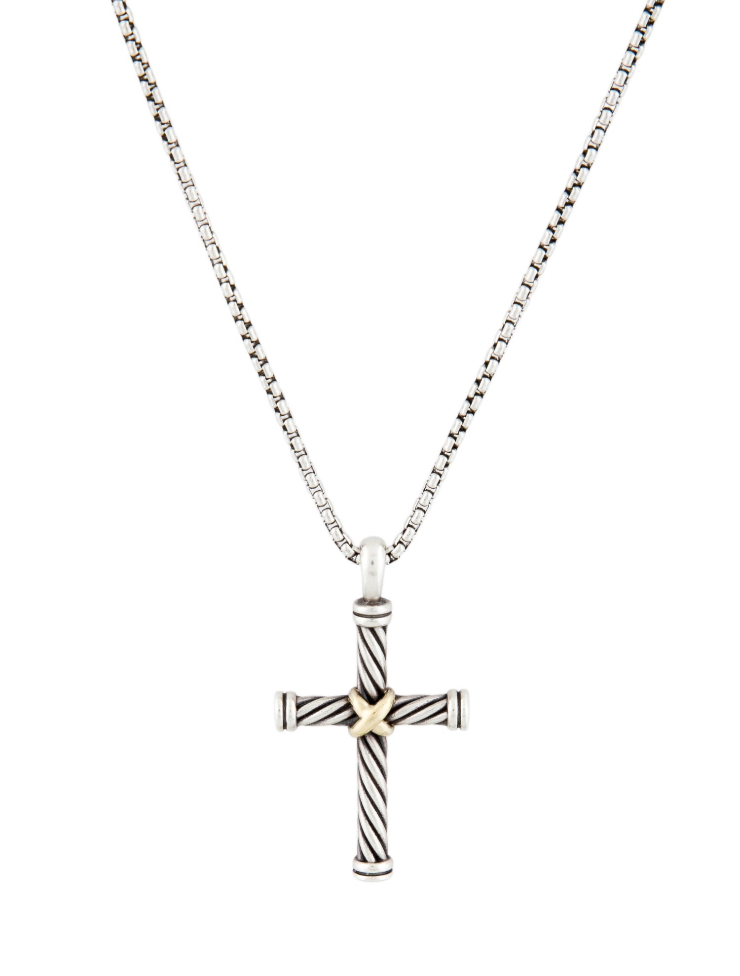 David Yurman Two-Tone Cable Cross Pendant Necklace