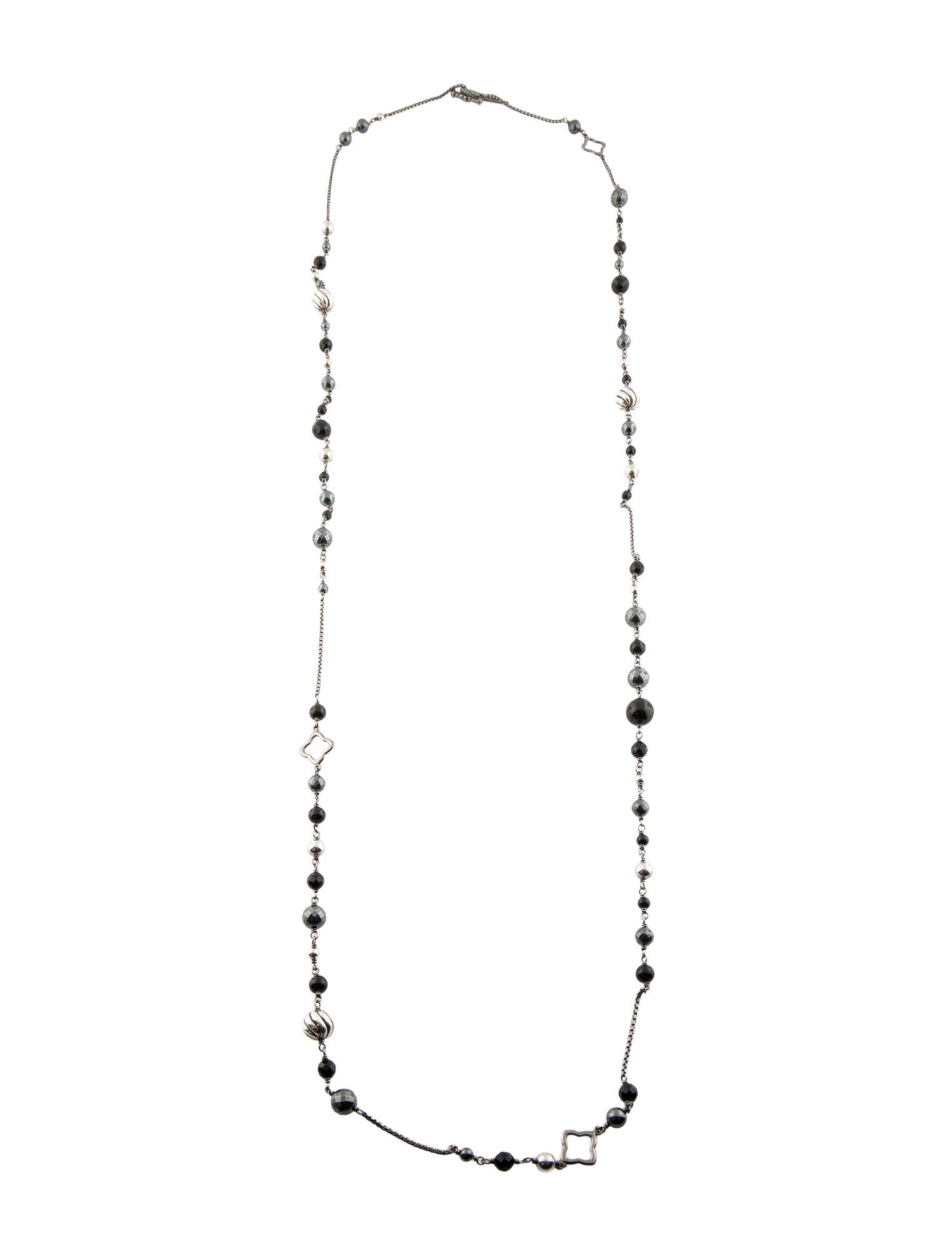 David Yurman Onyx & Hematine Quatrefoil Bijoux Bead Chain Necklace