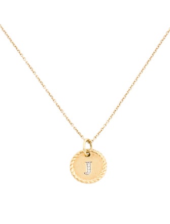 David Yurman 18K Diamond 'J' Initial Charm Necklace