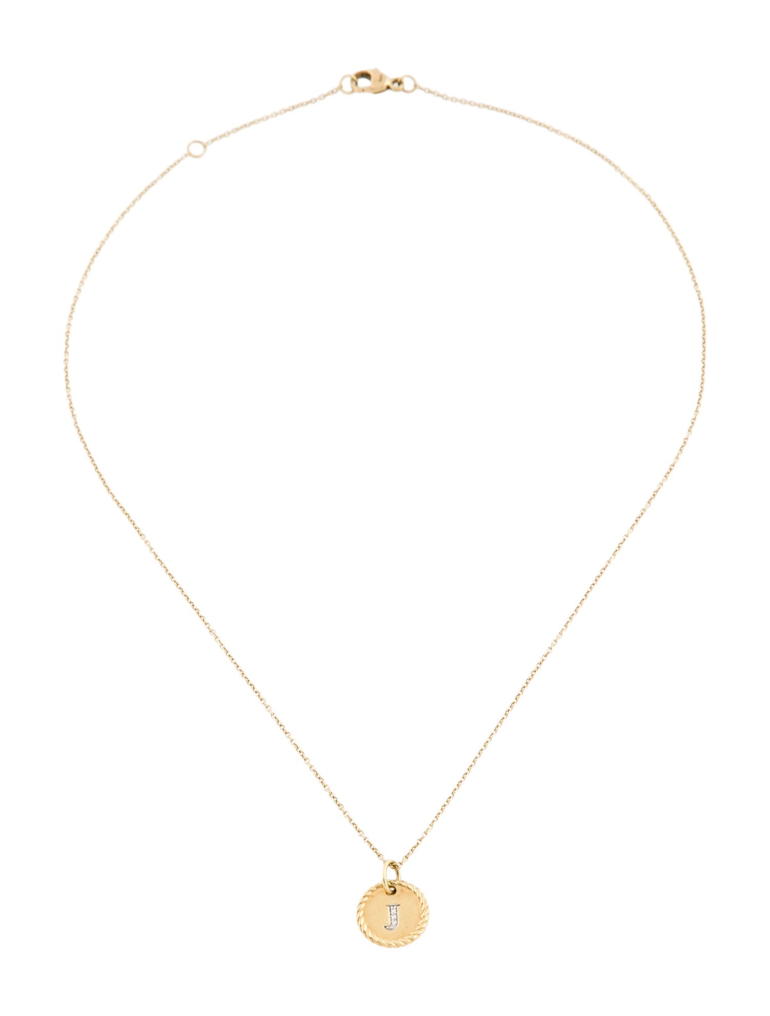 David Yurman 18K Diamond 'J' Initial Charm Necklace