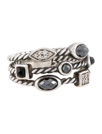 David Yurman Diamond, Onyx & Hematite Three-Row Confetti Ring