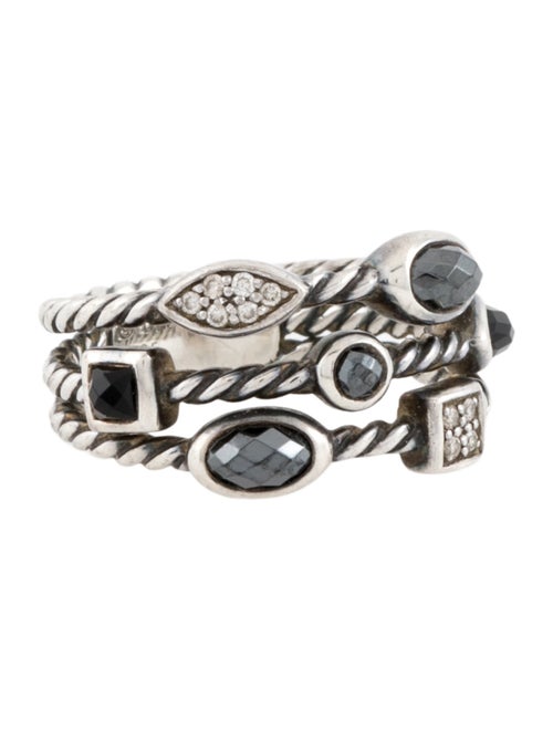 David Yurman Diamond, Onyx & Hematite Three-Row Confetti Ring