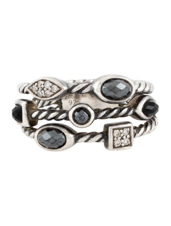 David Yurman Diamond, Onyx & Hematite Three-Row Confetti Ring