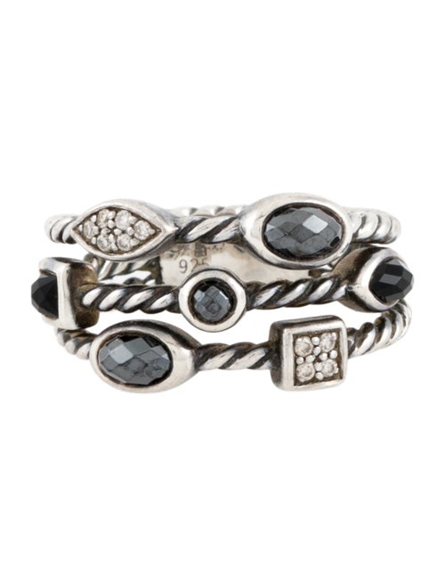 David Yurman Diamond, Onyx & Hematite Three-Row Confetti Ring